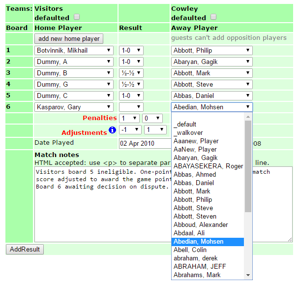 example results form