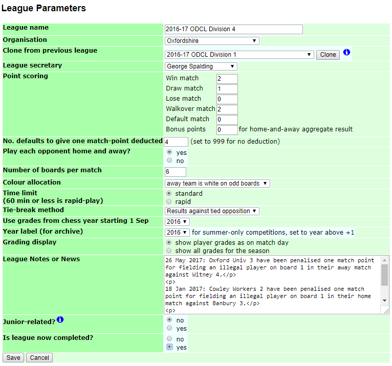 user interface for setting up a league